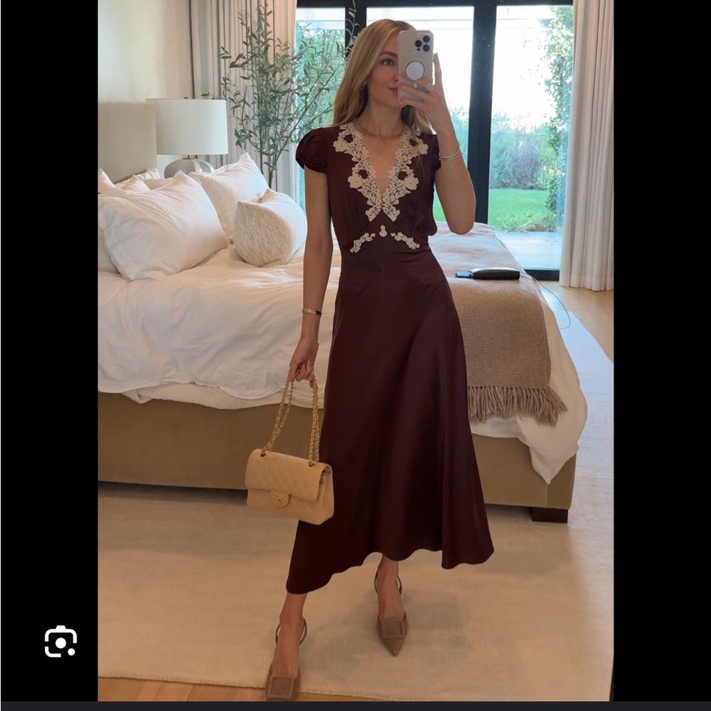 Doen Burgundy and Cream Maxi Dress